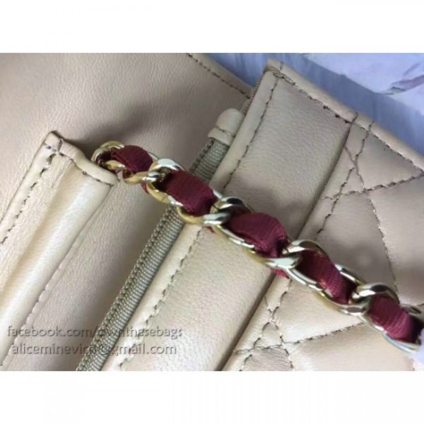 Ch**el lambskin mini chain wallet light beige a81023 vs03754