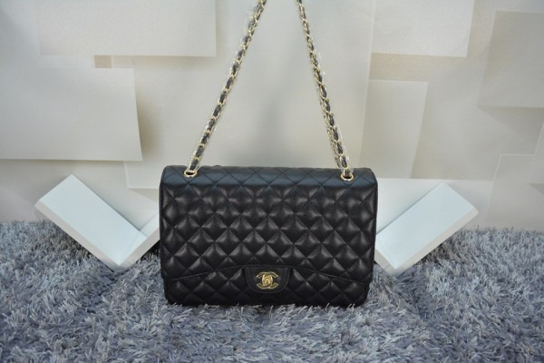 Ch**el caviar leather flap bag with gold/silver chain black 33cm
