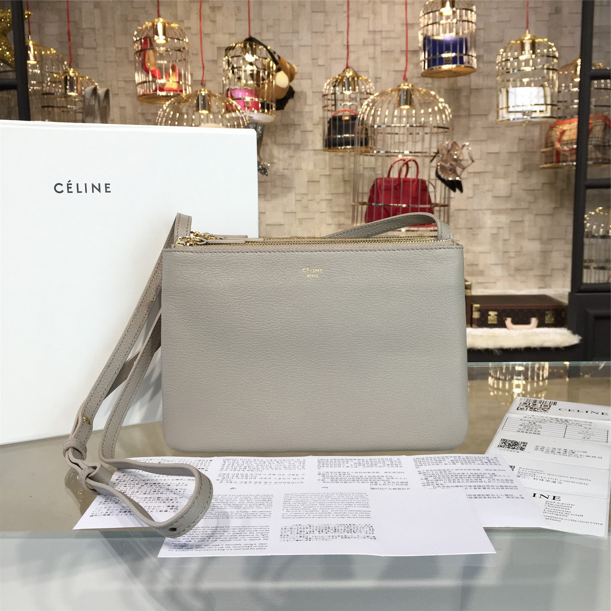 Ce1i*e leather trio - gray 22cm x 4.5cmx 15cm
