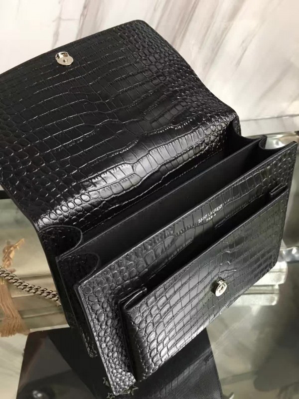 Y51 medium sunset bag in shiny crocodile-embossed leather 4851 22cm x 16cm x 8cm