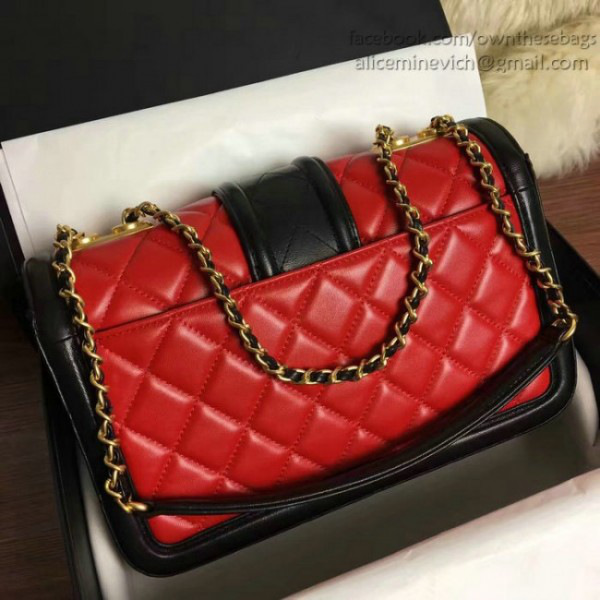 Ch**el quilted lambskin gold-tone metal flap bag red and black