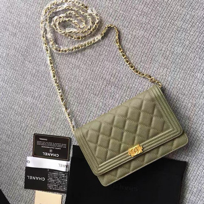 Ch**el caviar woc chain boy bag wallet green a80287 vs07114