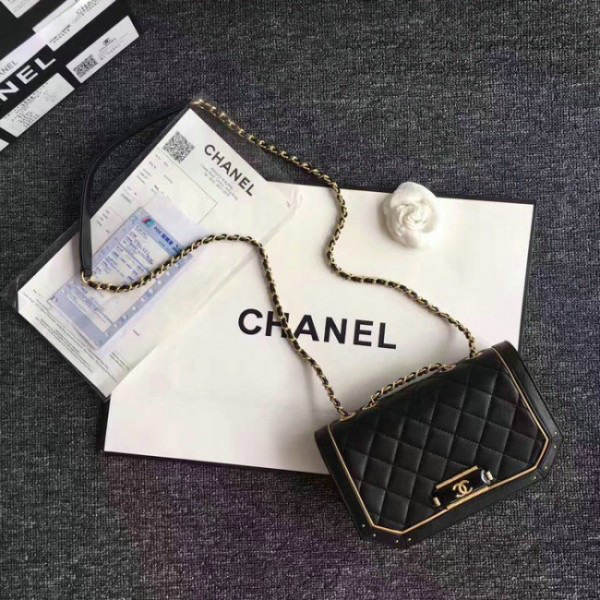Ch**el lambskin and calfskin flap bag black