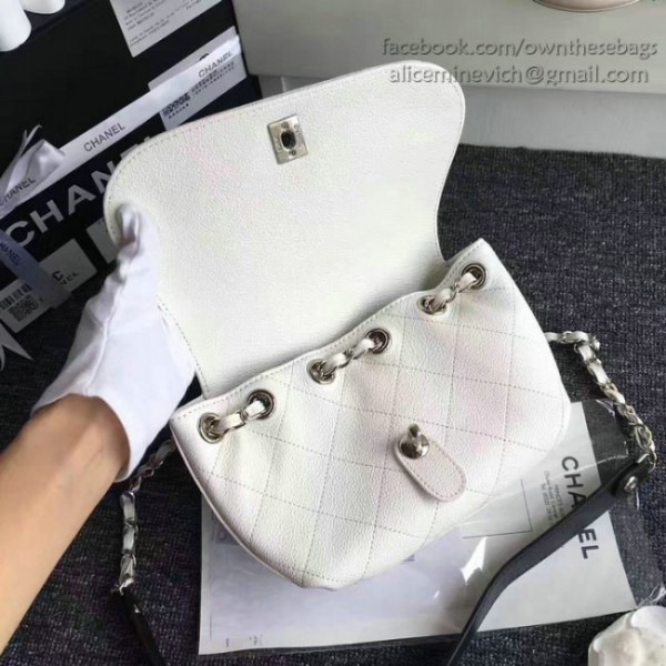Ch**el grained calfskin caviar stitched shoulder bag white a92949