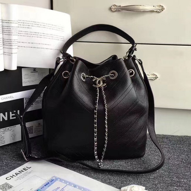 Ch**el calfskin bucket bag balck