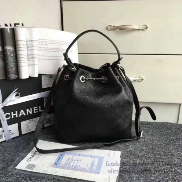 Ch**el calfskin bucket bag balck