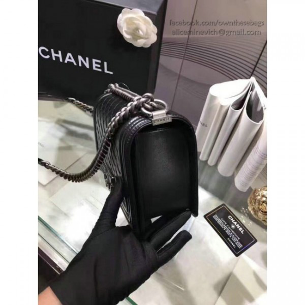 Ch**el quilted lambskin medium boy bag black silver hardware