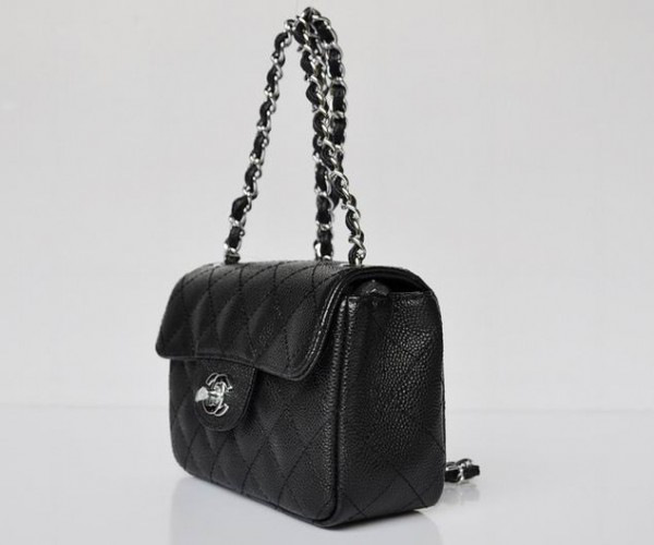 Ch**el caviar leather flap bag with silver hardware black