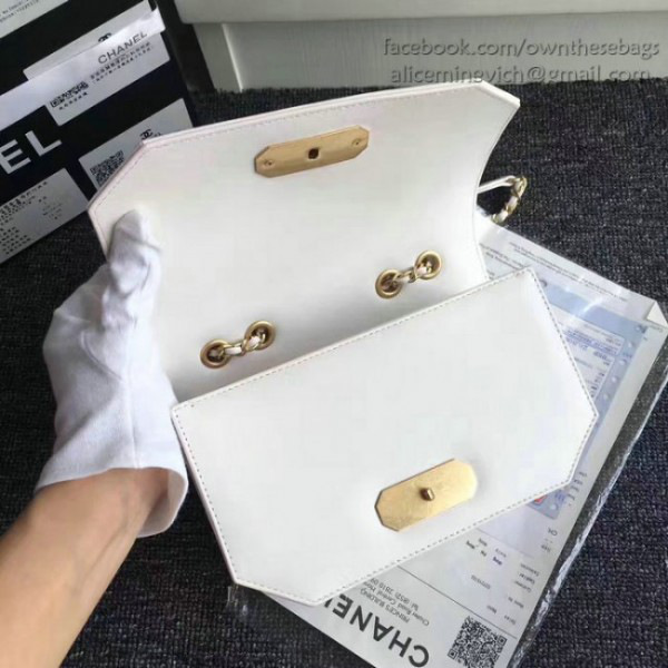 Ch**el lambskin and calfskin flap bag white