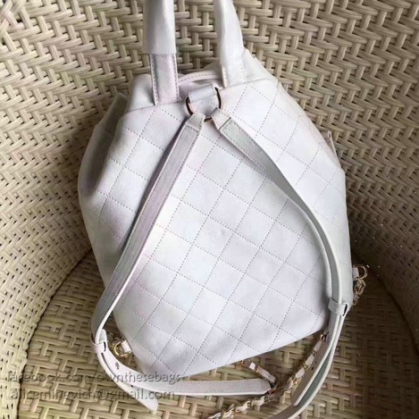 Ch**el calfskin gold-tone metal backpack white