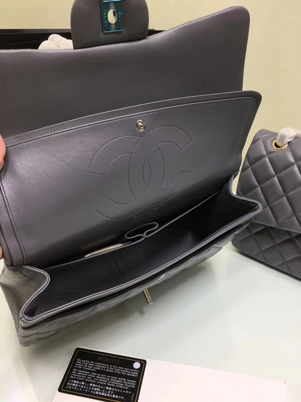 Ch**el classic flap bag grey lambskin leather sliver&gold chain 30cm