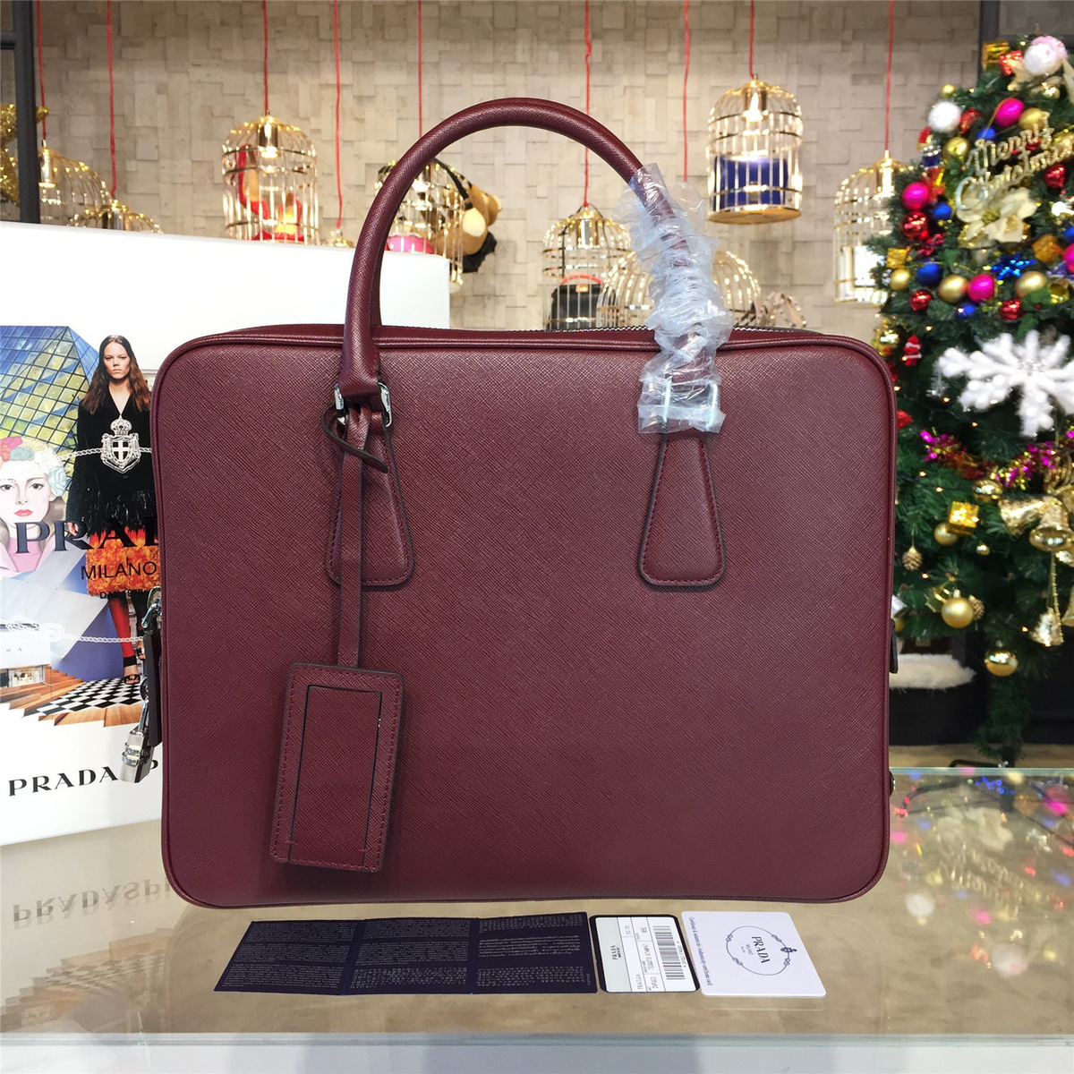Pra*a leather briefcase 4218  37cm x 5.5cm x 29cm