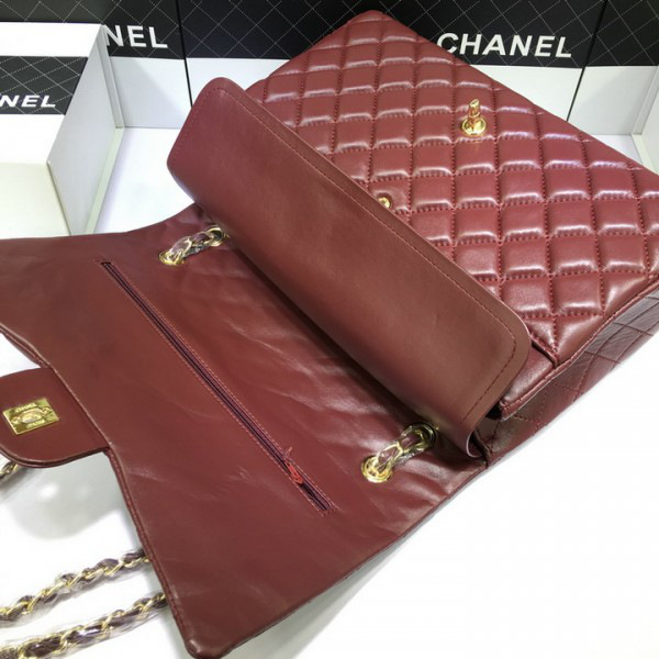 Ch**el lambskin leather flap bag with gold/silver chain maroom red 33cm