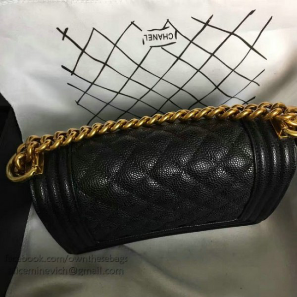 Ch**el small quilted caviar boy bag black gold