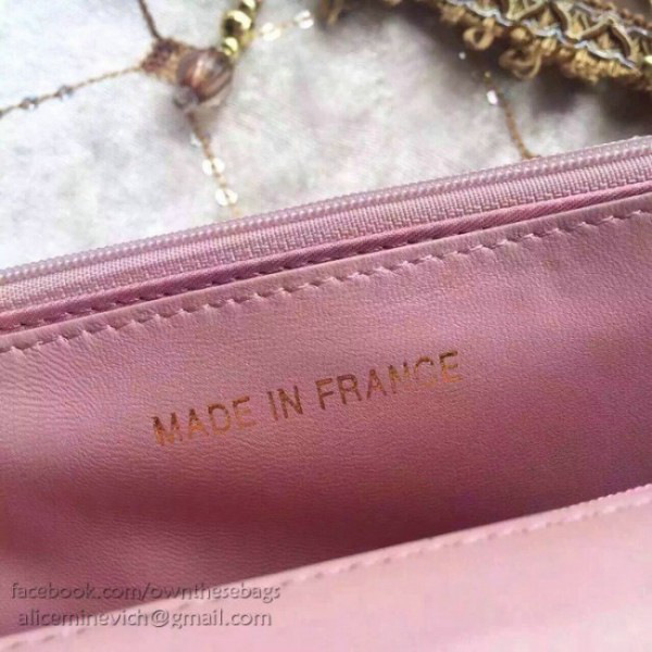 Ch**el lambskin mini chain wallet pink a81024 vs09425