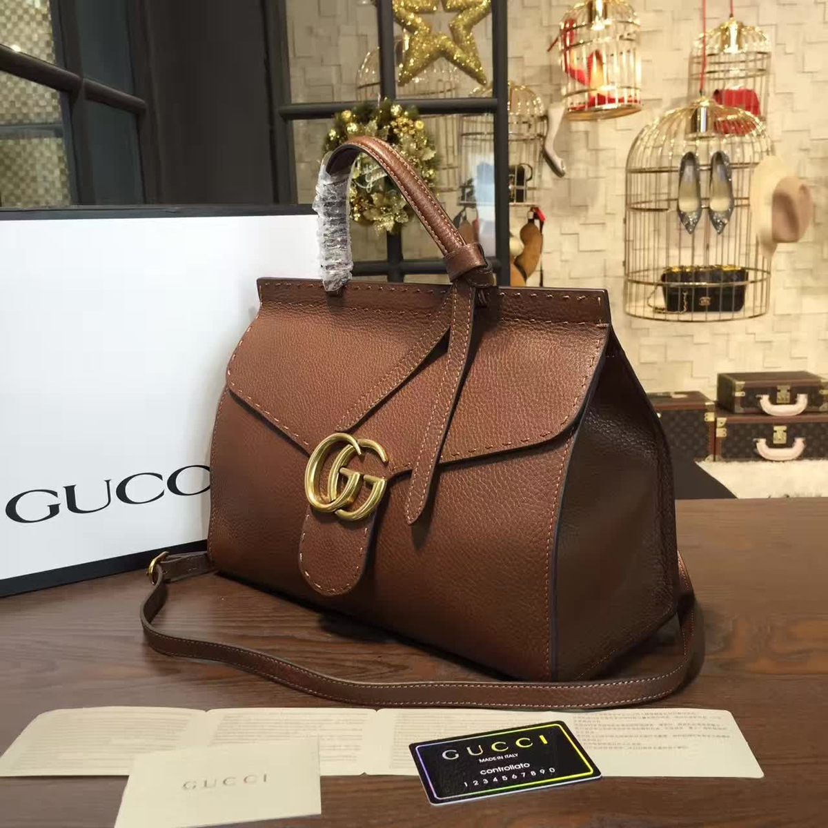 Gvc*1 gg marmont leather tote bag 2241