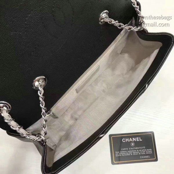 Ch**el calfskin chevron flap bag black
