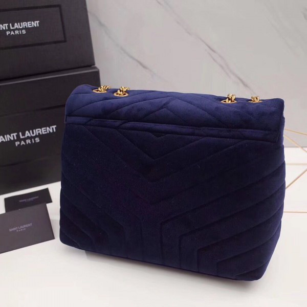 Y51 loulou monogram quilted velvet shoulder bag large blue  481 30cm*20cm*10cm