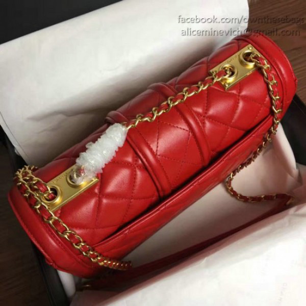 Ch**el quilted lambskin gold-tone metal flap bag red
