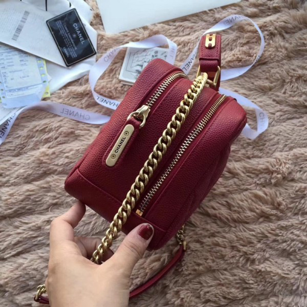 Ch**el bowling bag jersey & gold-tone metal a69924 wine red 24cm