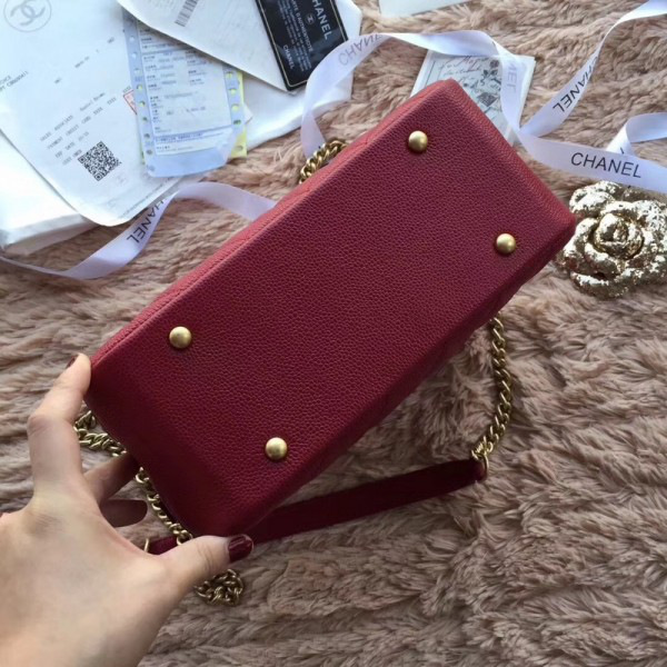 Ch**el bowling bag jersey & gold-tone metal a69924 wine red 24cm