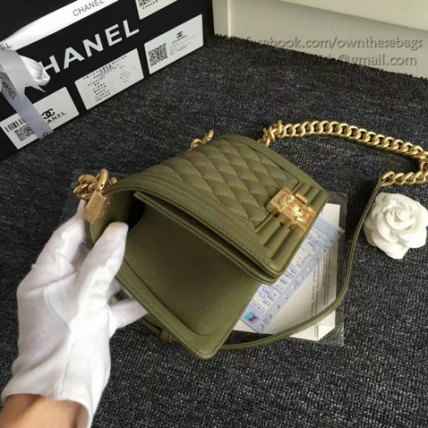 Ch**el quilted caviar small boy bag green