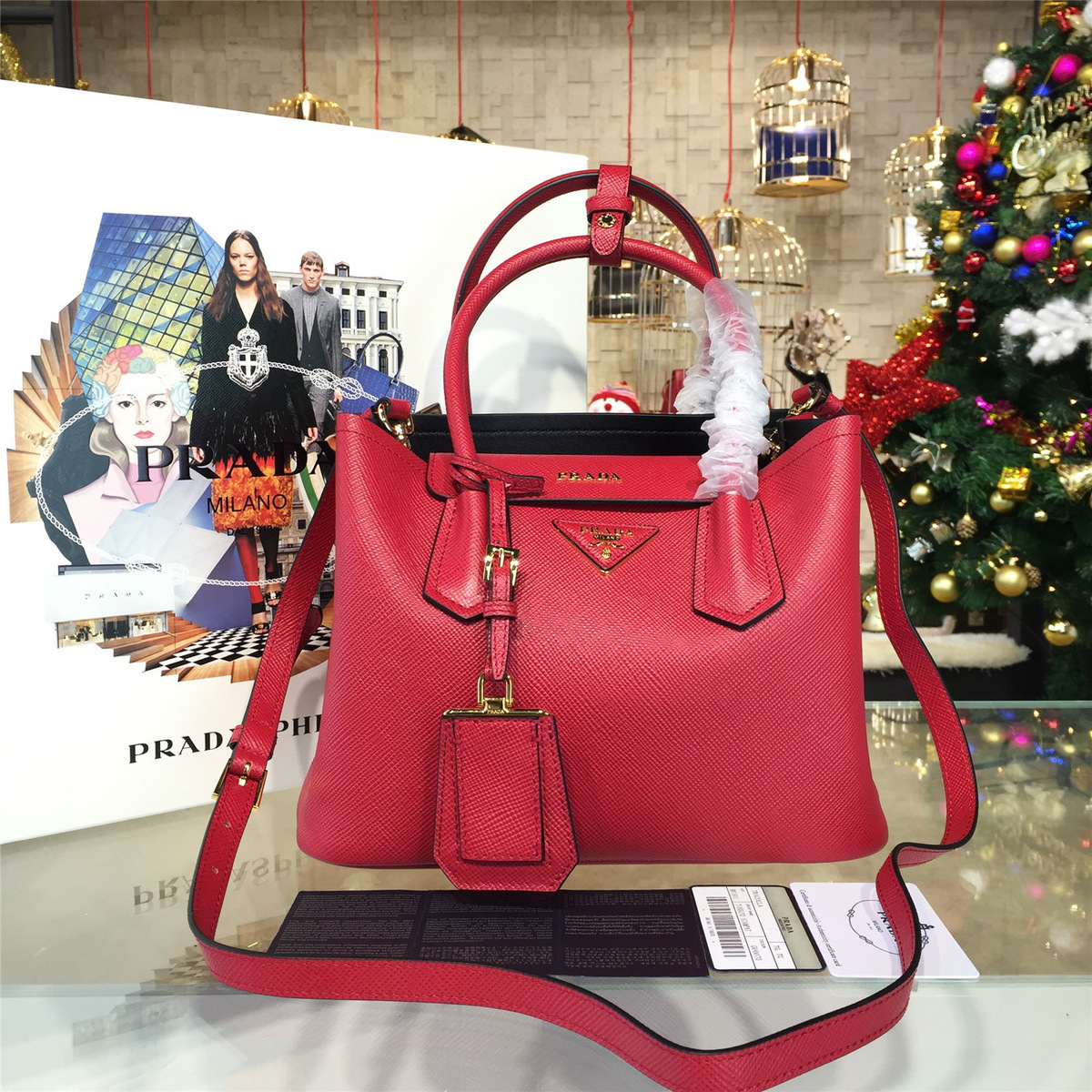 Pra*a double bag 4097 26.5cm x 11cm x 19.5cm