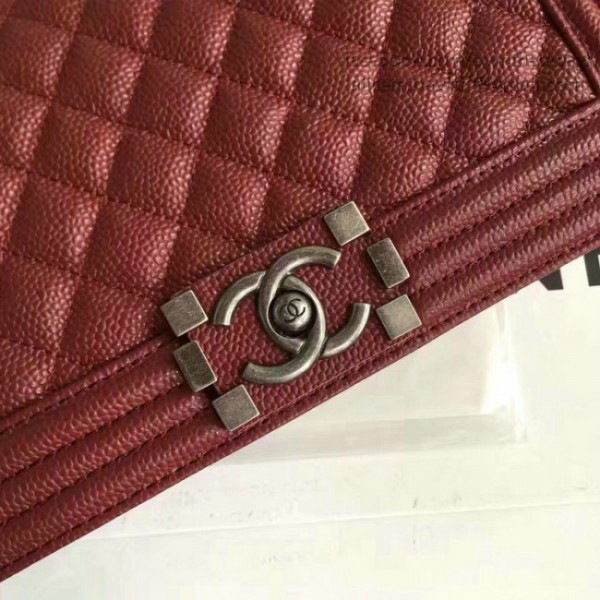Ch**el quilted caviar medium boy bag burgundy