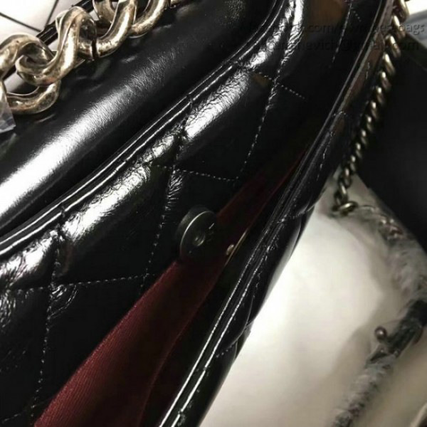 Ch**el oil wax leather perfect edge bag silver black  a14041