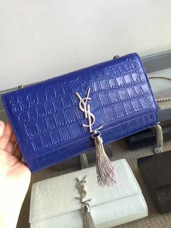 Y51 monogram kate silver tassel in embossed crocodile shiny leather 5041  24cm x 14.5cm x 5.5cm