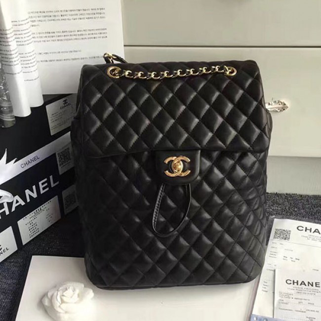 Ch**el quilted lambskin large backpack black gold hardware
