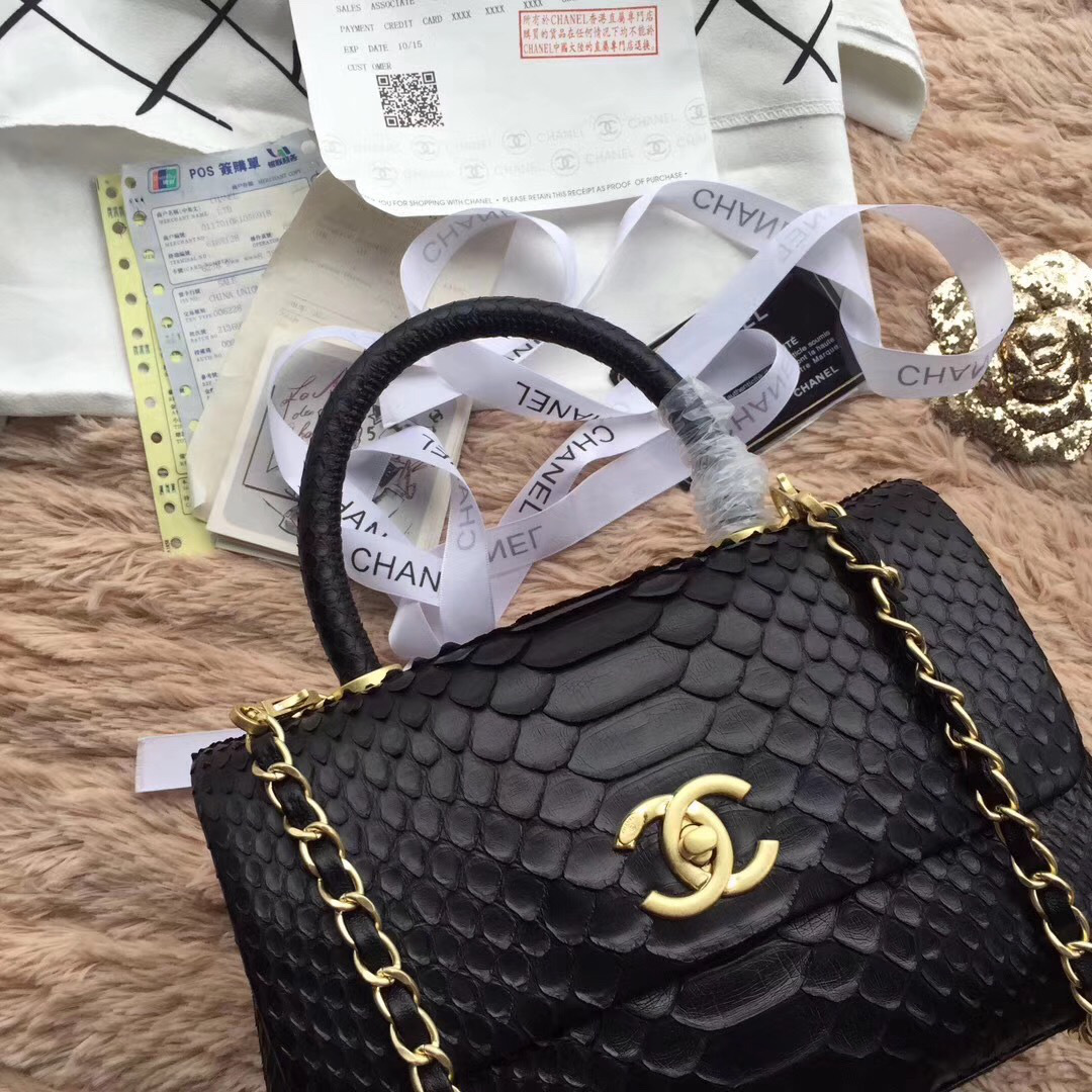 Ch**el original snake skin black 25*15*12 cm