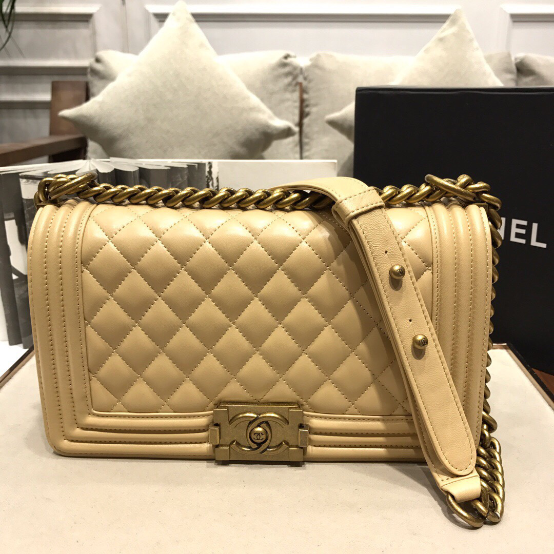 Ch**el 67086 sheepskin classic rhombic hot mom explosion apricot bronze hardware