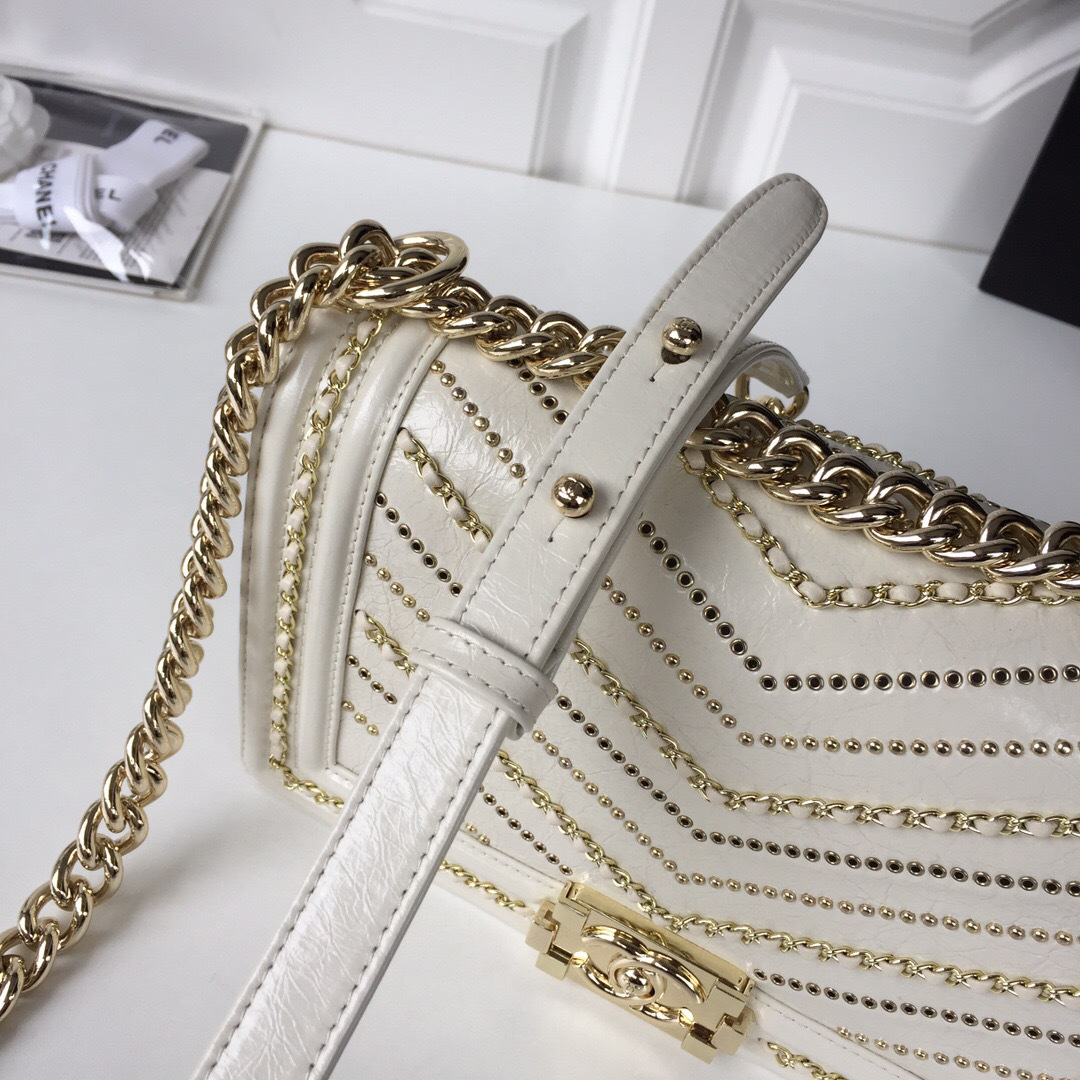 Ch**el wrinkled calfskin white gold hardware  25cm