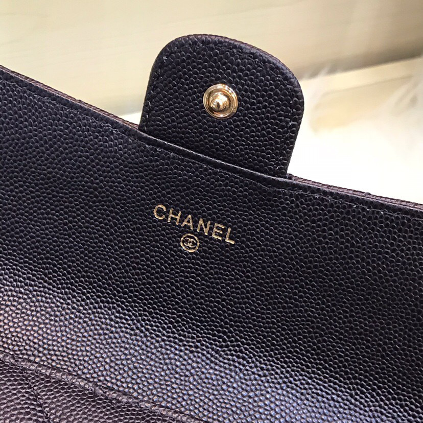 Ch**el classic cf long lychee purse v black 10.5*19.*3cm