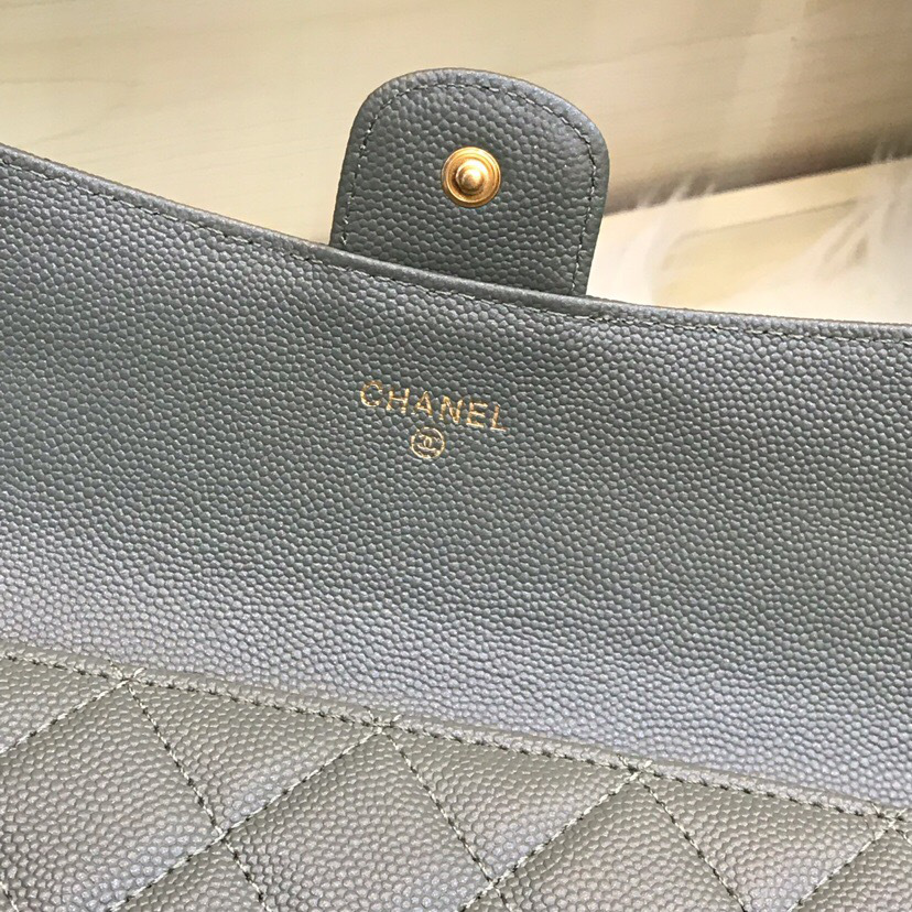Ch**el classic cf long lychee purse green 10.5*19.*3cm