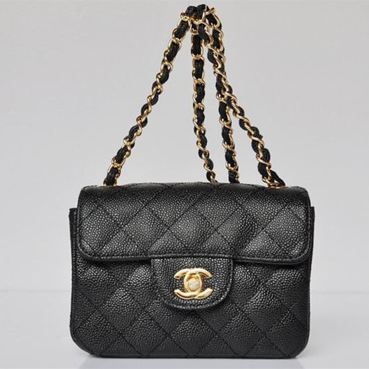 Ch**el caviar leather flap bag with gold hardware black 17.5cm