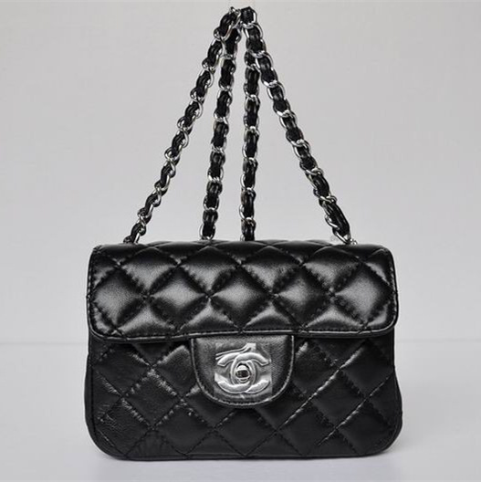 Ch**el lambskin leather flap bag with silver hardware black 17.5cm