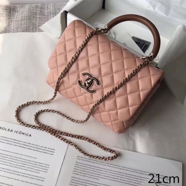 Ch**el flap bag with top handle pink 21cm