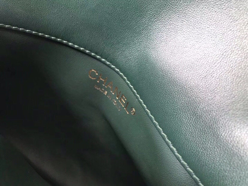 Ch**el flap bag with top handle dark green 21cm