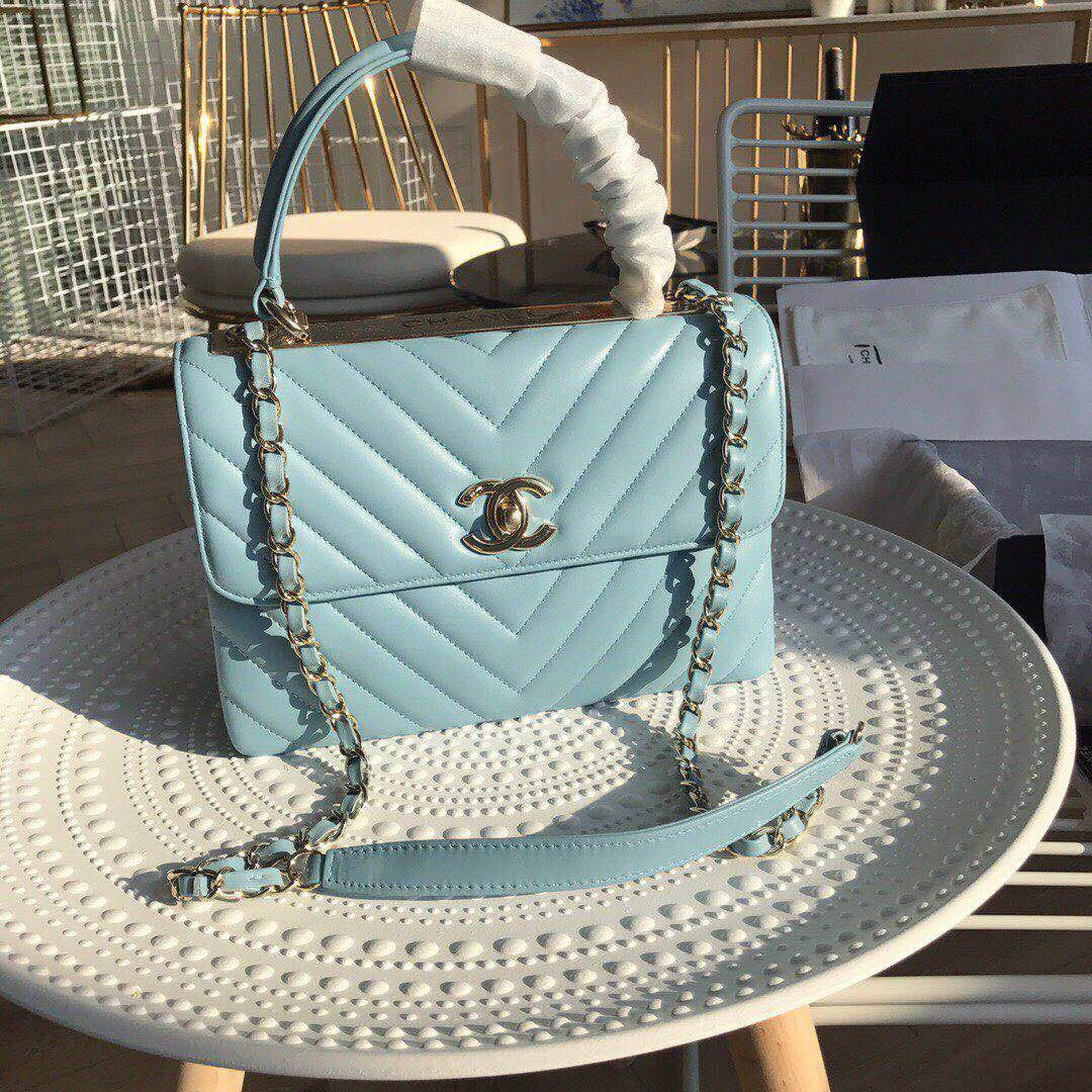 Ch**el new rhombic chain bag blue 25cm