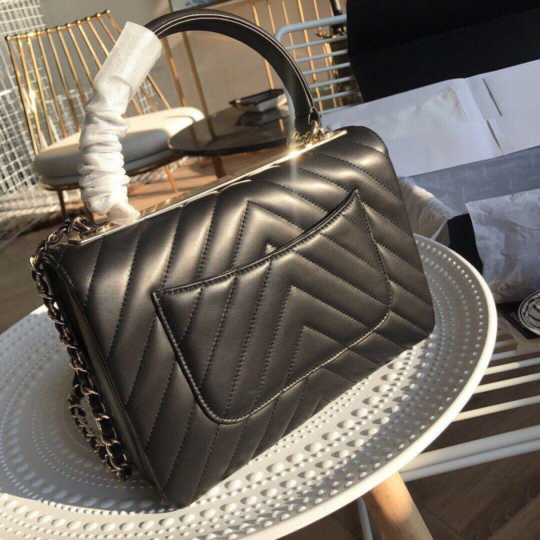 Ch**el new rhombic chain bag black 25cm