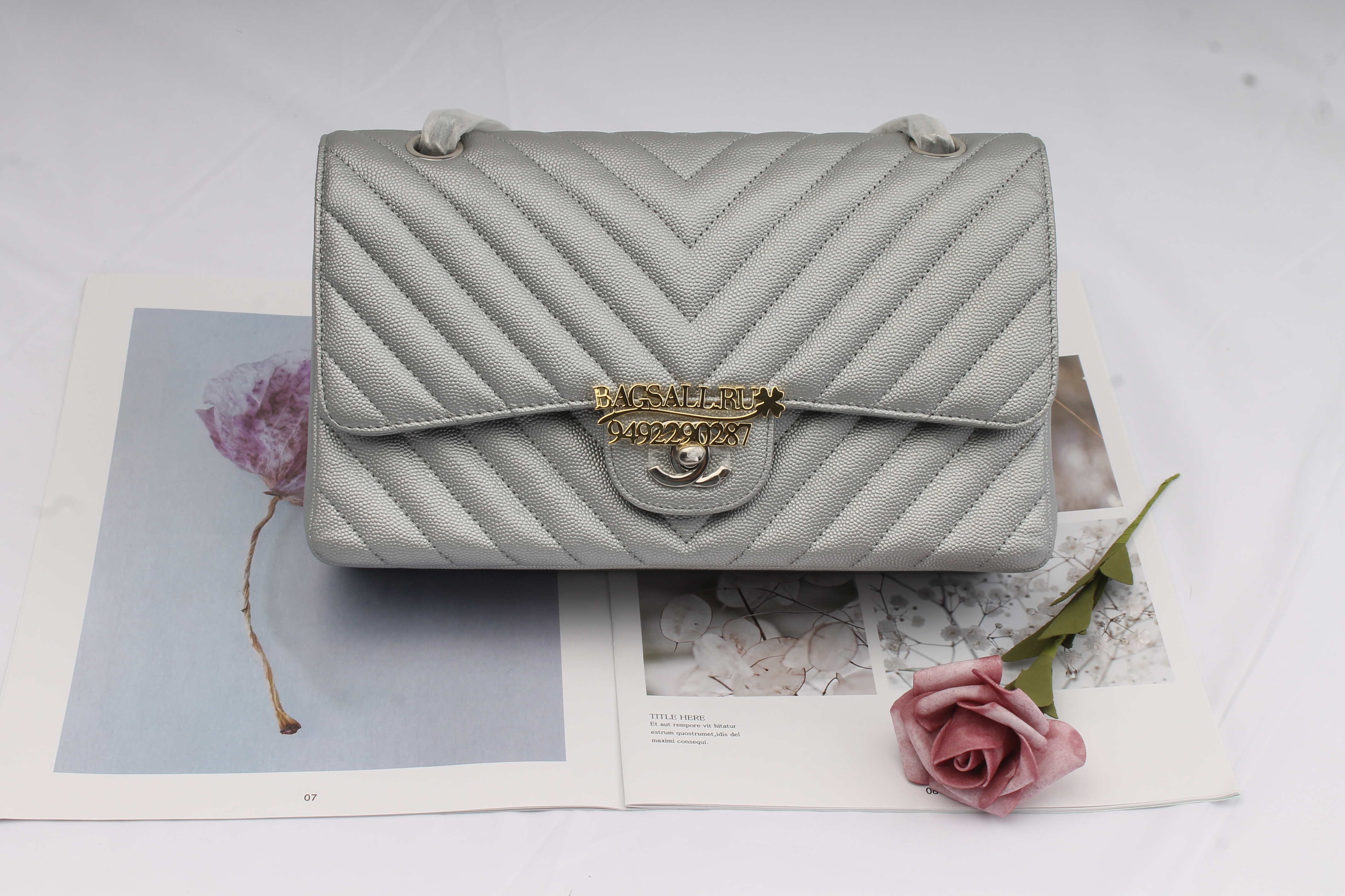 Ch**el classic handbag silver