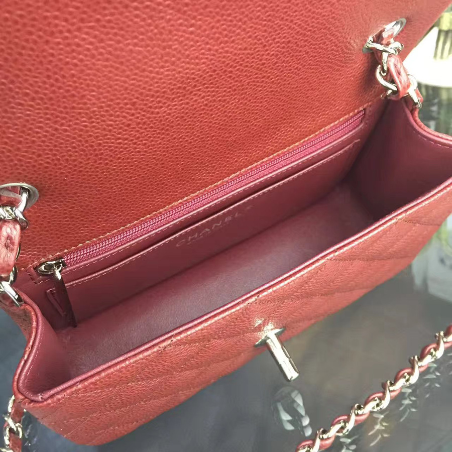 Ch**el classic flap bag burgundy caviar leather sliver&gold chain 20cm