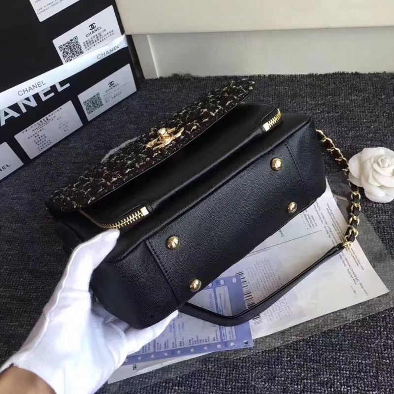 Ch**el leather flap bag black length gold 23 x 16 x 8cm