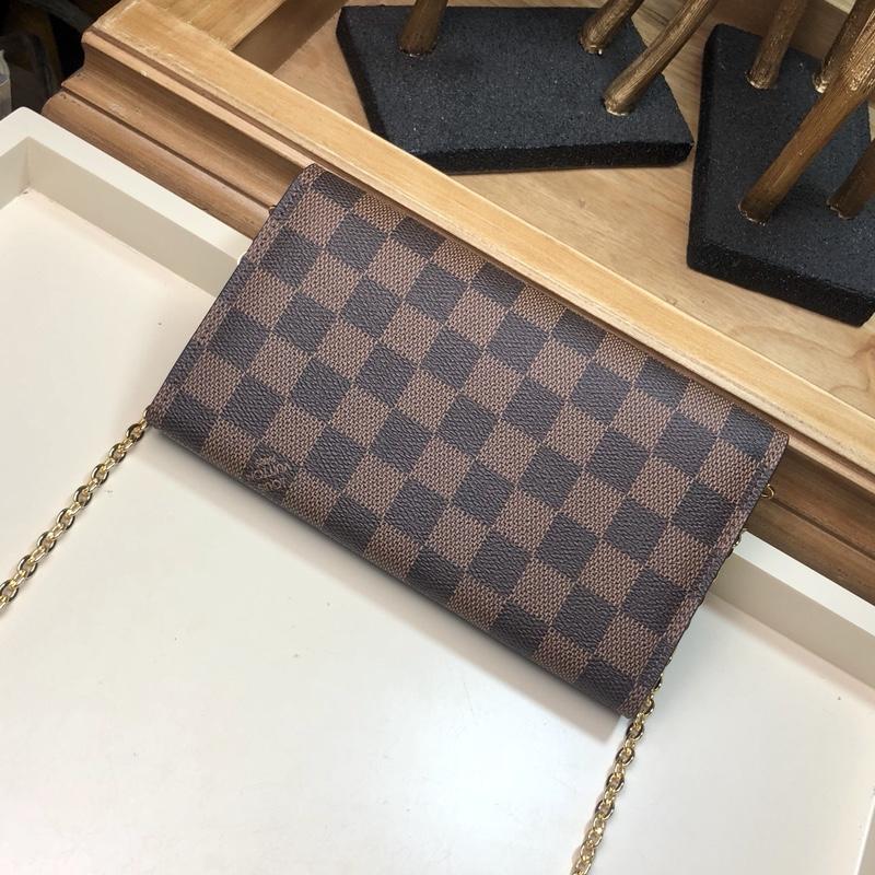 Lv croisette wallet damier canvas wallet detachable metal chain ponk_19.0 x 10.5 x 2.5 cm