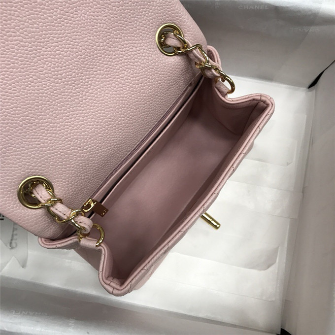 Ch**el caviar classic fiap handbag pink gold 17cm