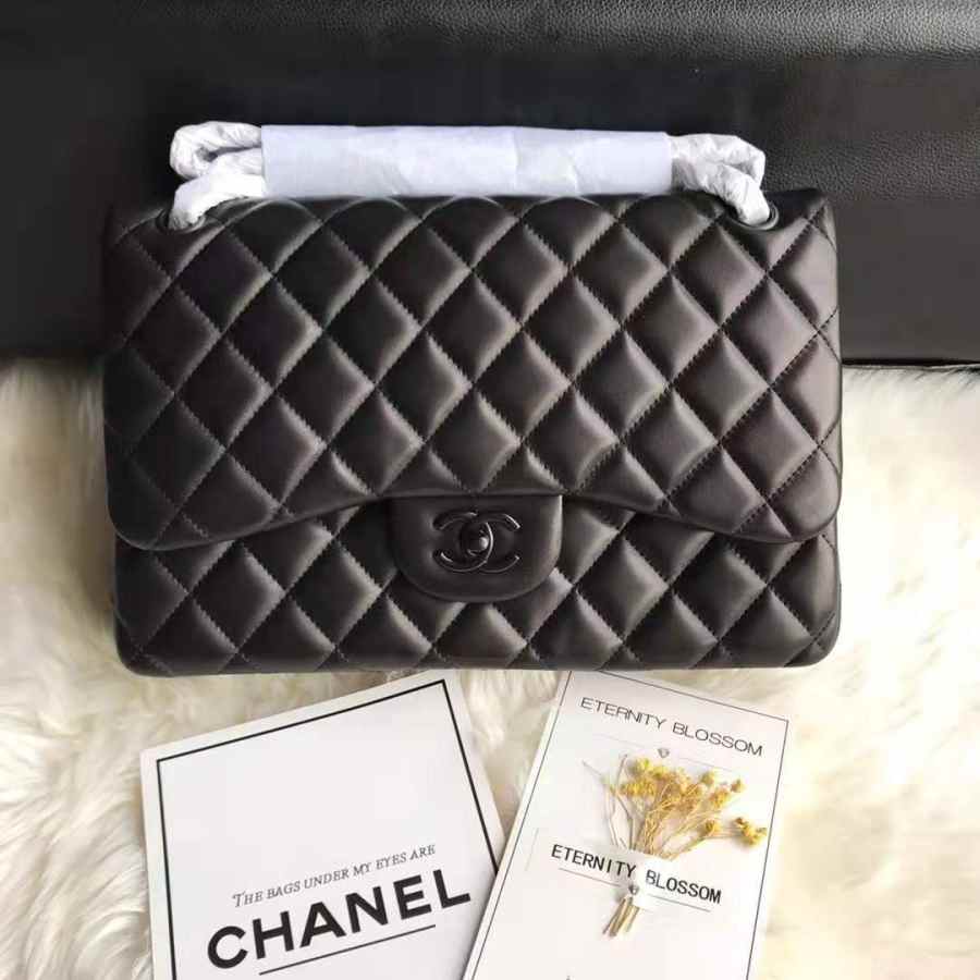 Ch**el flap bag lambskin leather black a1113 30cm