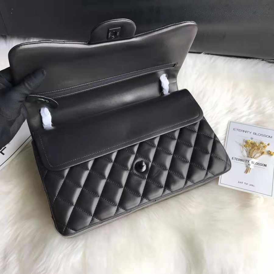 Ch**el flap bag lambskin leather black a1113 30cm
