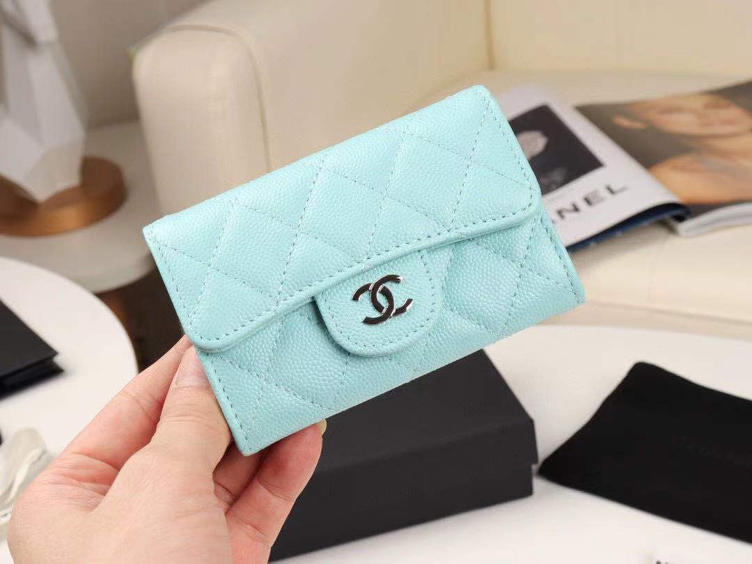 Ch**el wallet blue in sliver hardware